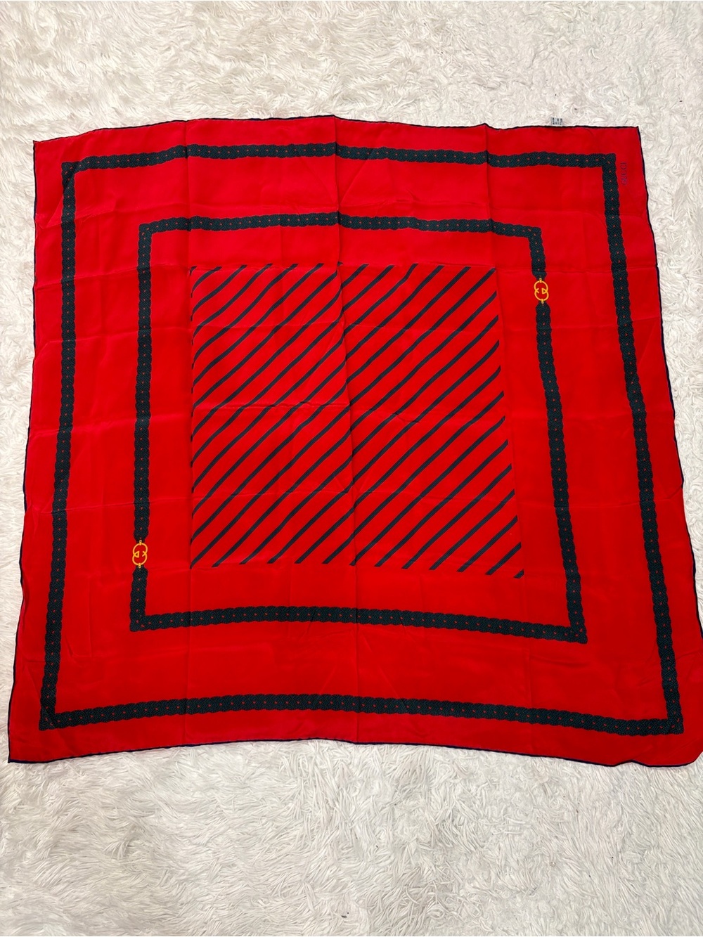 Gucci Vintage Red Silk Printed Scarf
